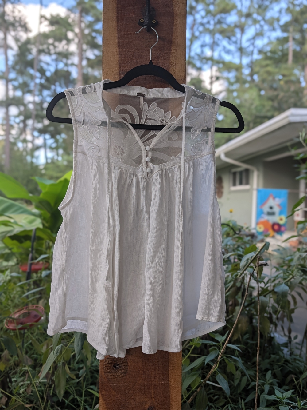 Free People White Sleeveless Lace Yoke Peasant Top - Women